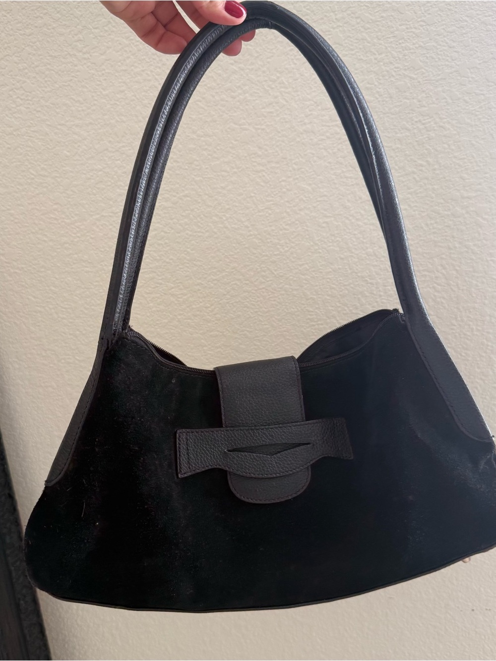 Coldwater Creek Black Suede Shoulder Bag with Leather Trim
